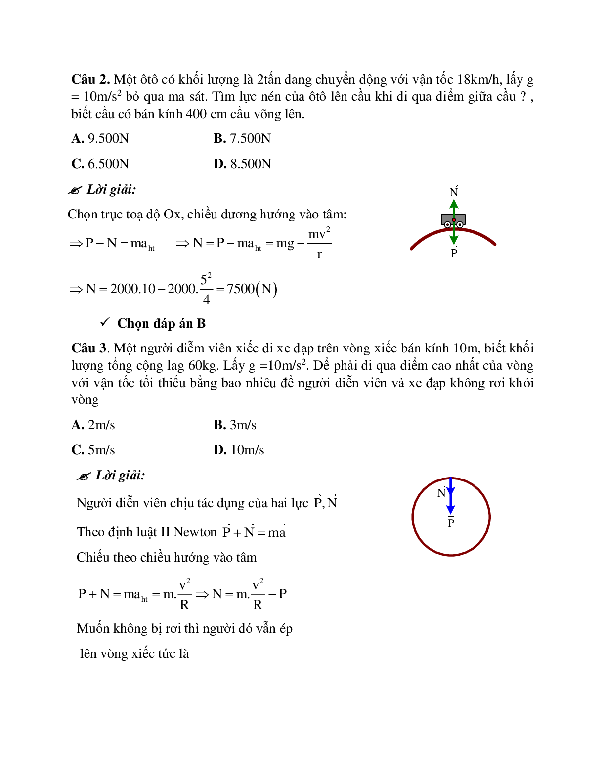 Phương pháp giải và bài tập về Dạng toán khi vật qua một chiếc cầu cong (trang 2)