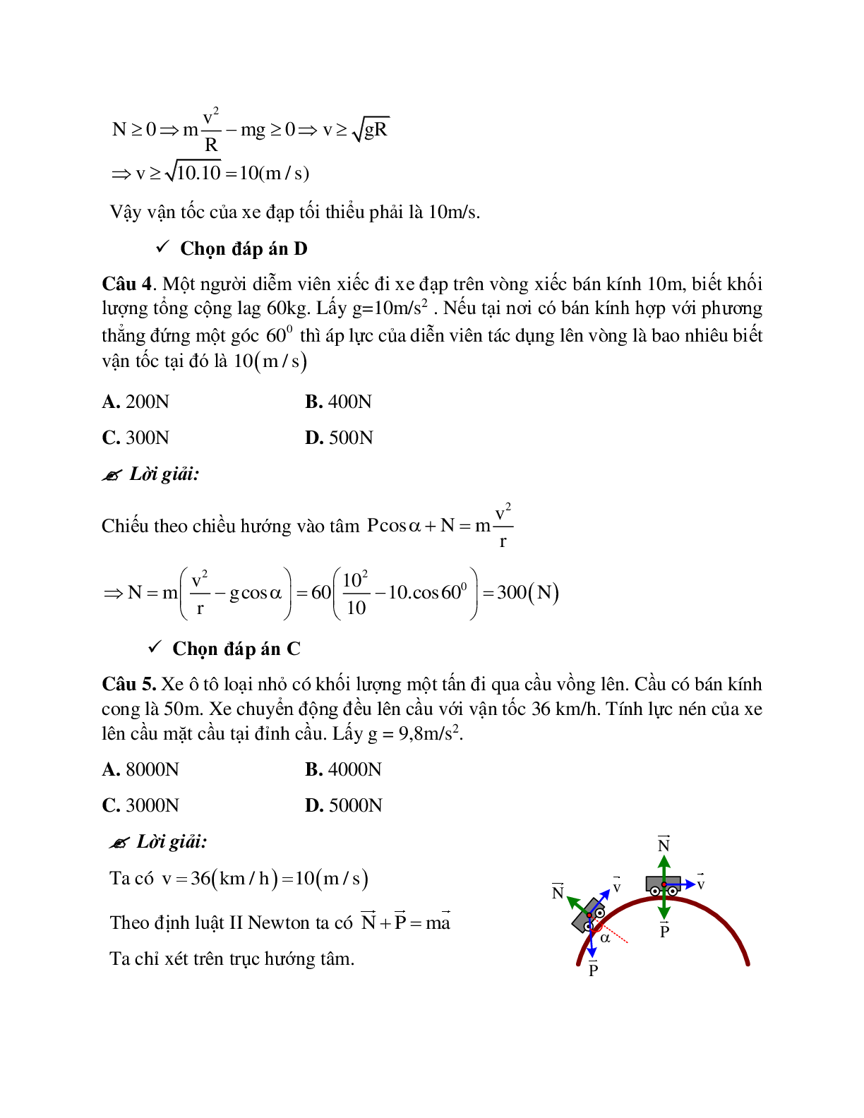Phương pháp giải và bài tập về Dạng toán khi vật qua một chiếc cầu cong (trang 3)