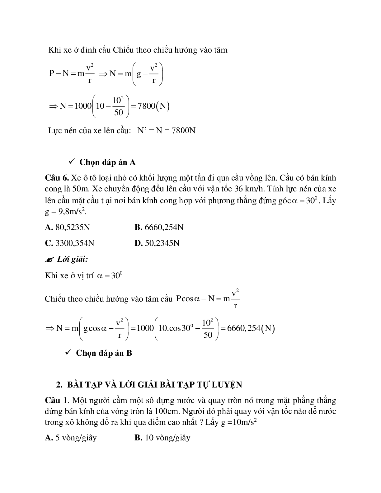Phương pháp giải và bài tập về Dạng toán khi vật qua một chiếc cầu cong (trang 4)