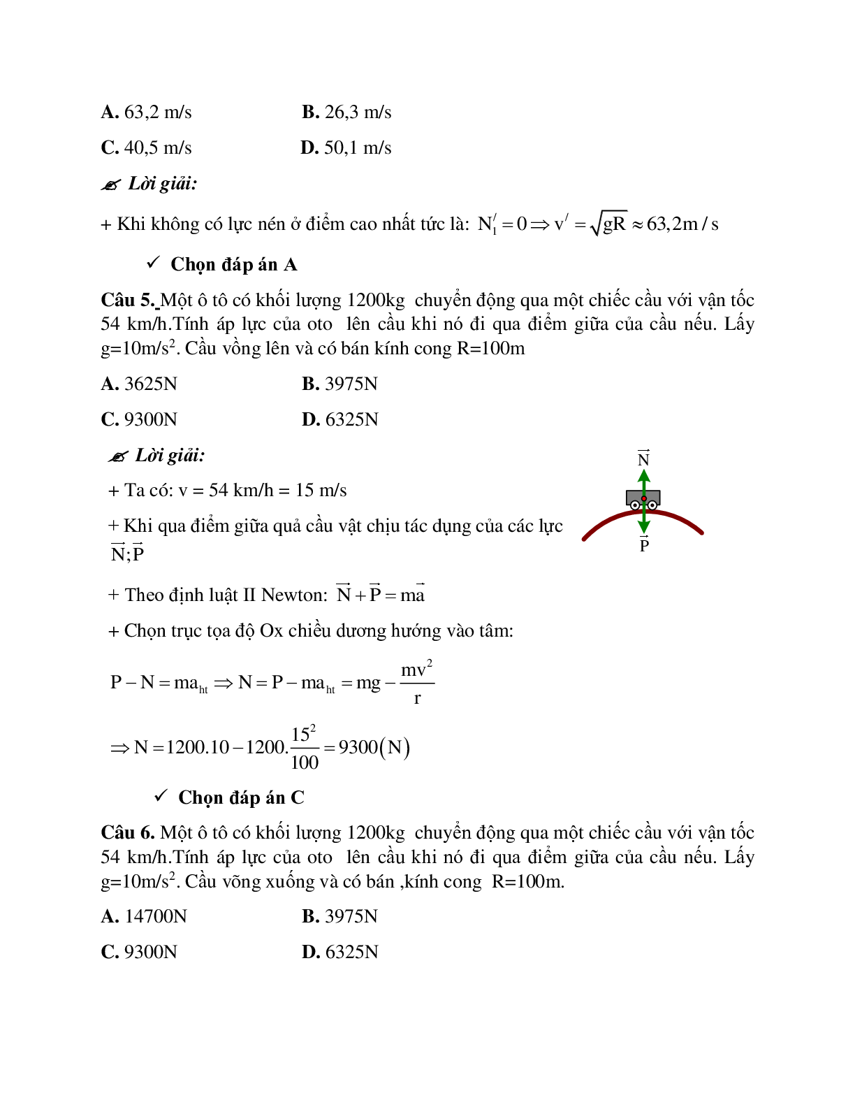 Phương pháp giải và bài tập về Dạng toán khi vật qua một chiếc cầu cong (trang 7)