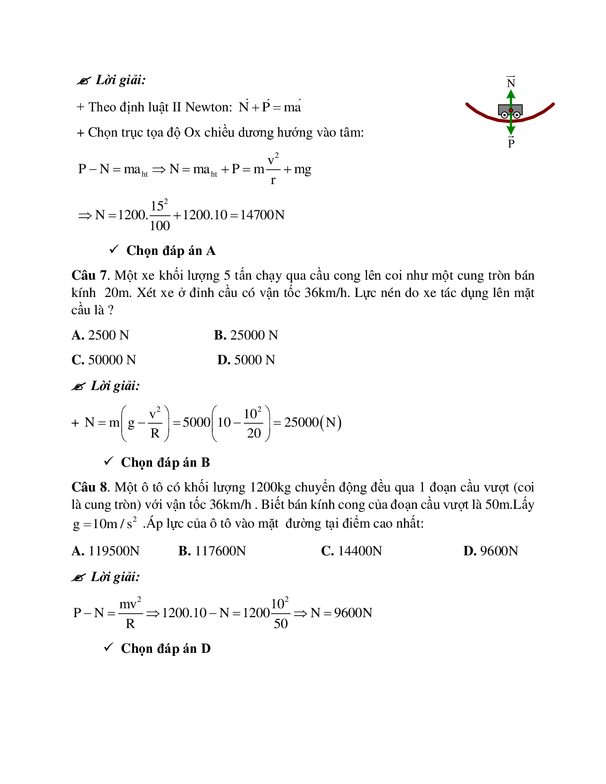 Phương pháp giải và bài tập về Dạng toán khi vật qua một chiếc cầu cong (trang 8)