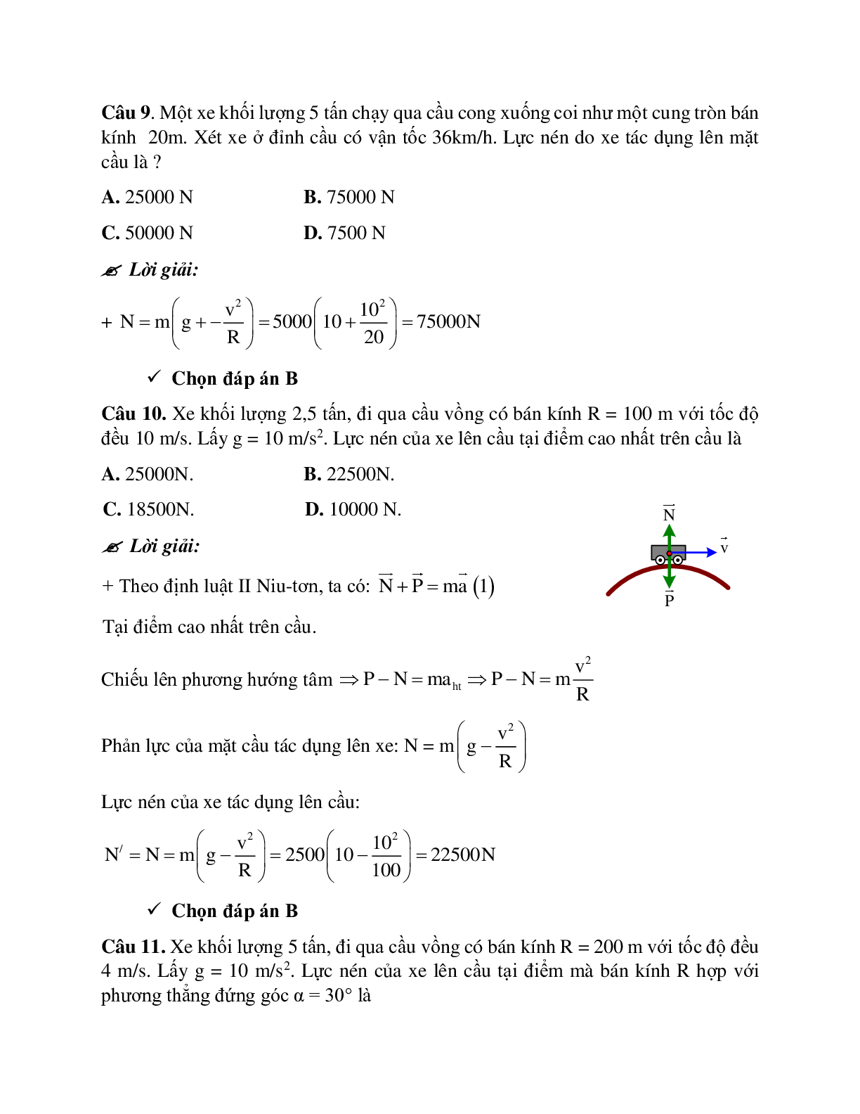 Phương pháp giải và bài tập về Dạng toán khi vật qua một chiếc cầu cong (trang 9)