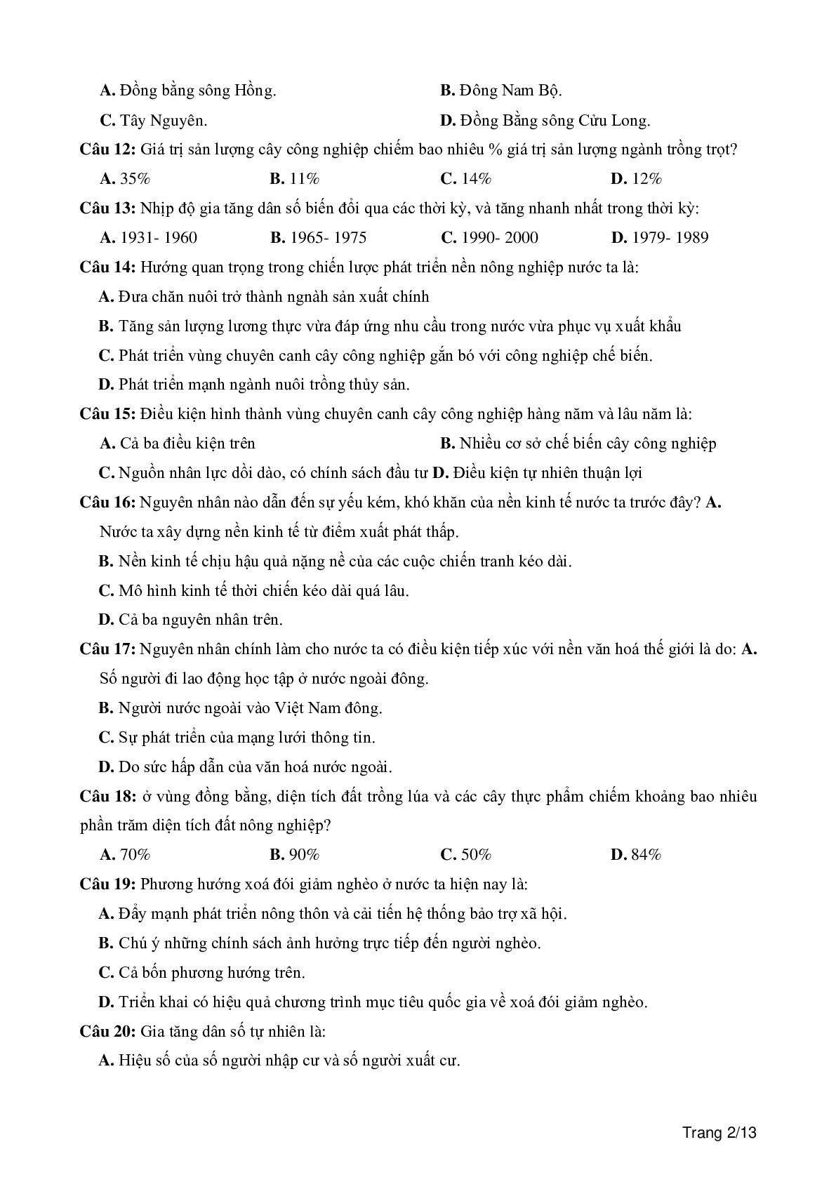 100 câu trắc nghiệm khách quan môn Địa lí lớp 12 (trang 2)