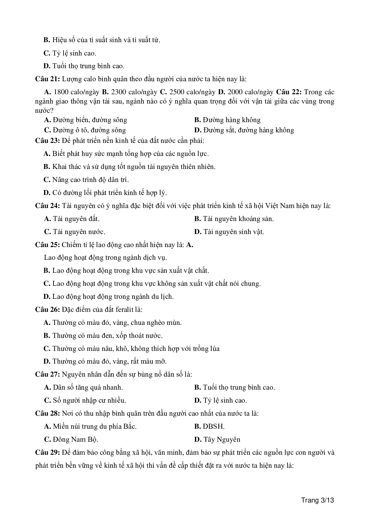 100 câu trắc nghiệm khách quan môn Địa lí lớp 12 (trang 3)