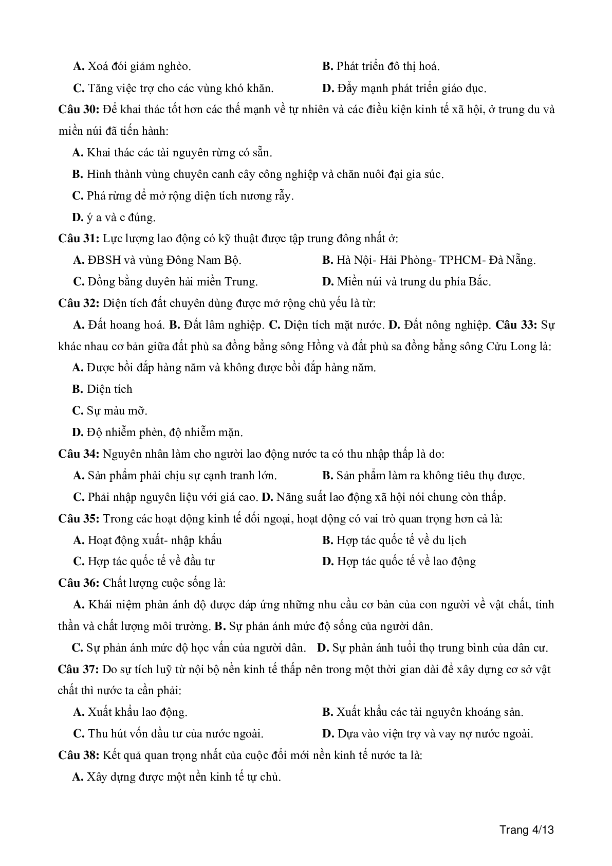 100 câu trắc nghiệm khách quan môn Địa lí lớp 12 (trang 4)