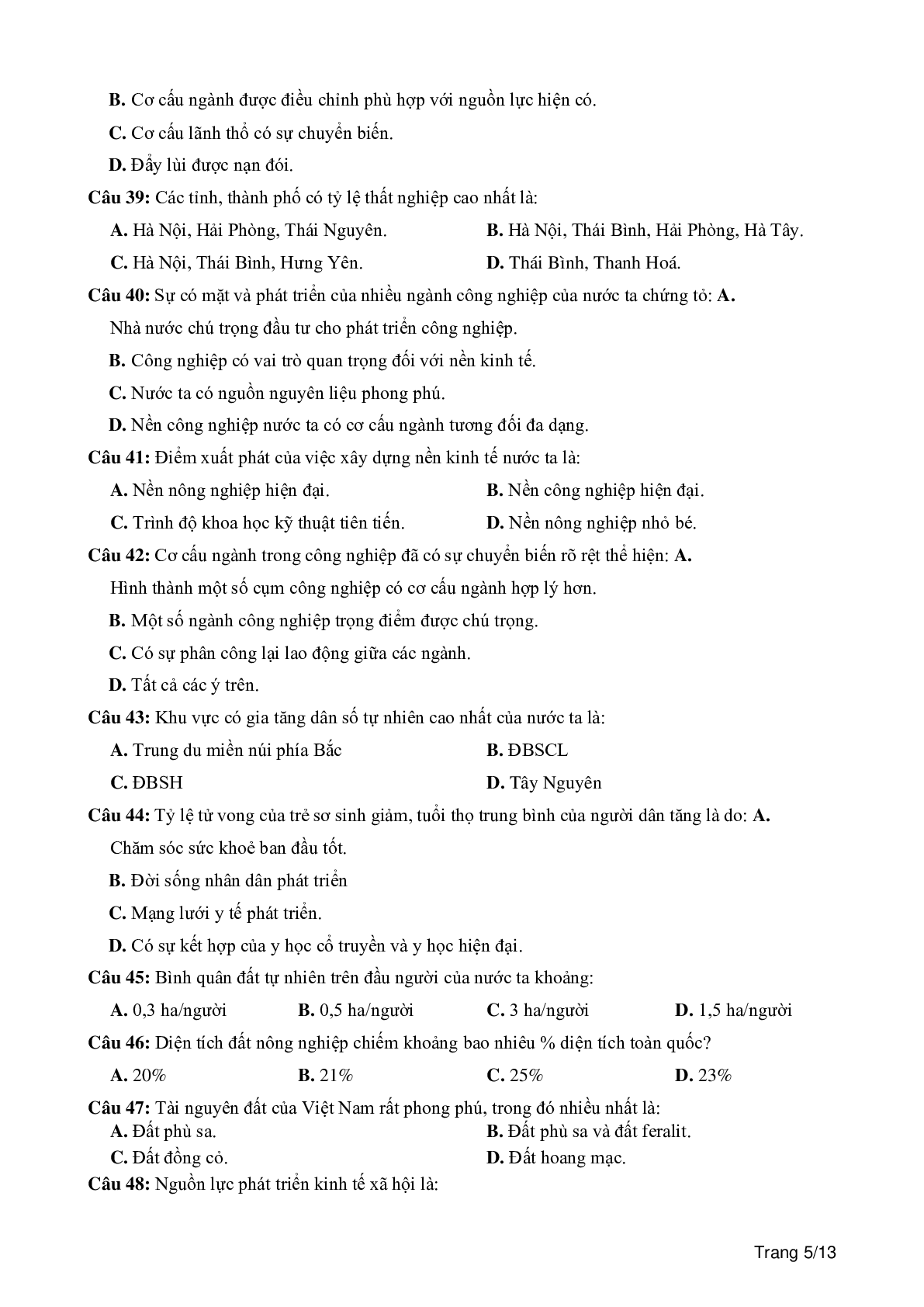 100 câu trắc nghiệm khách quan môn Địa lí lớp 12 (trang 5)