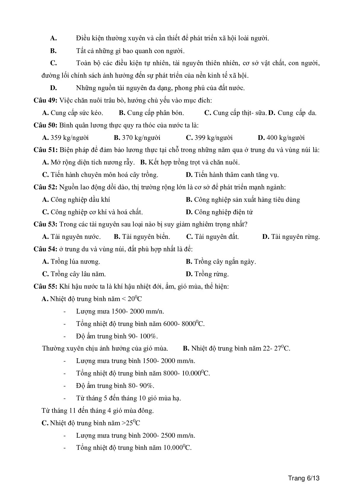 100 câu trắc nghiệm khách quan môn Địa lí lớp 12 (trang 6)