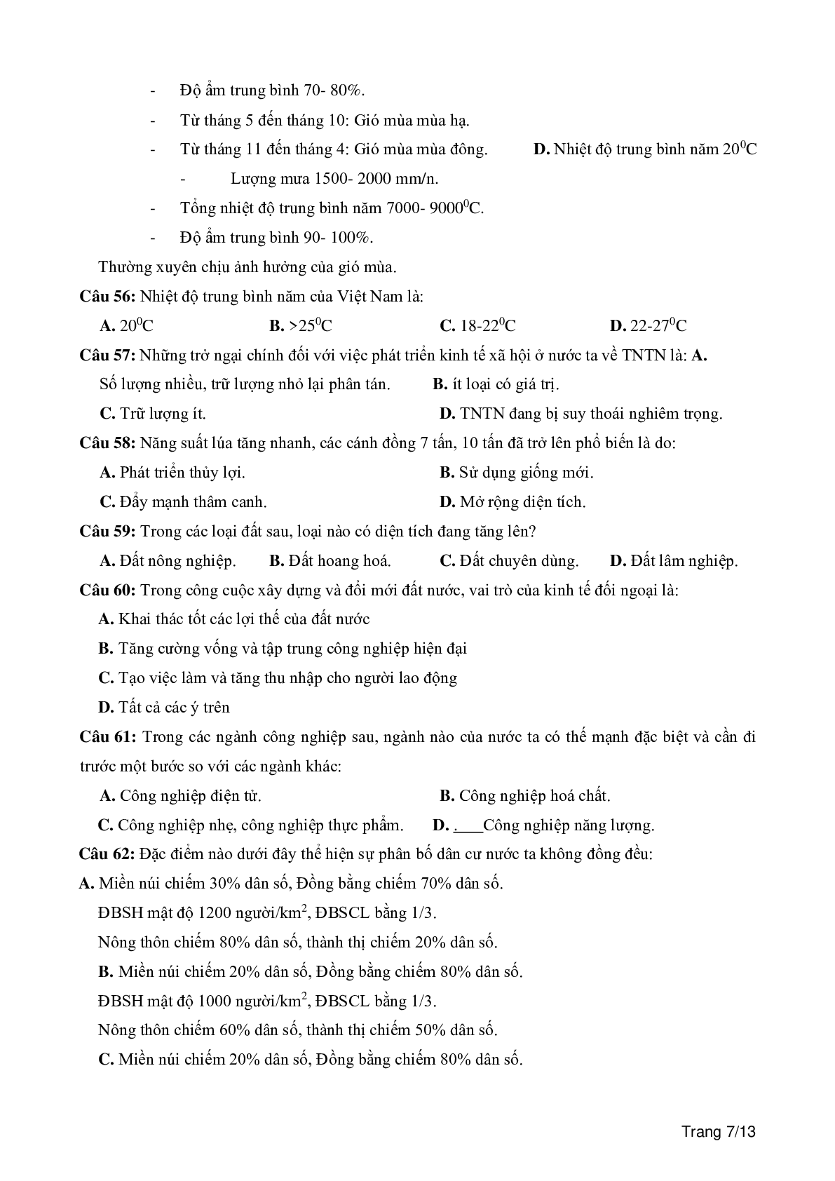 100 câu trắc nghiệm khách quan môn Địa lí lớp 12 (trang 7)