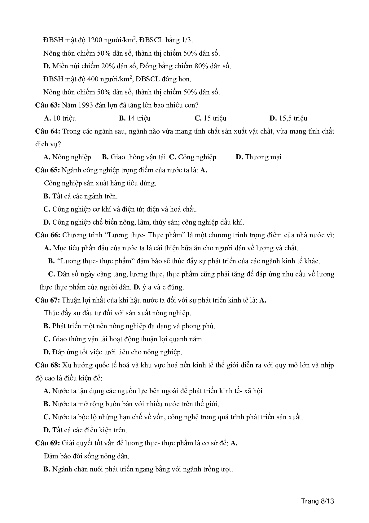 100 câu trắc nghiệm khách quan môn Địa lí lớp 12 (trang 8)