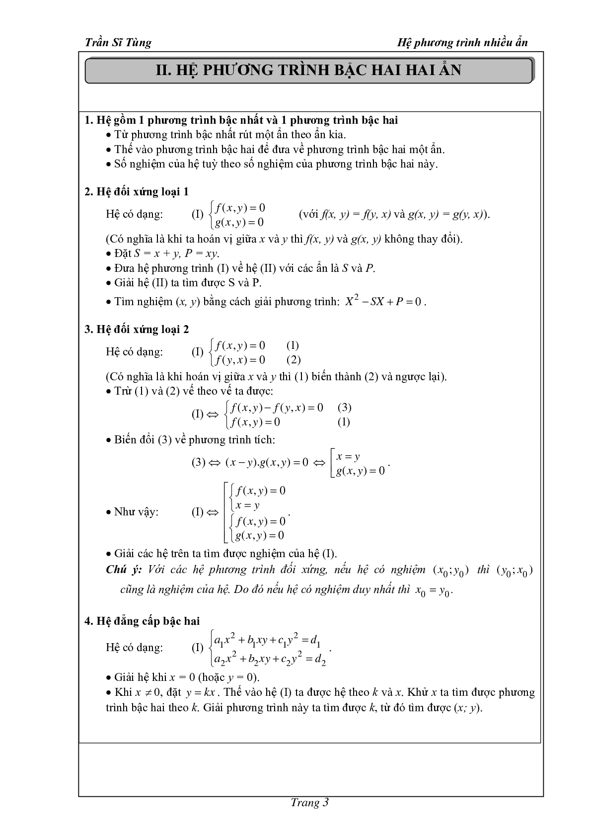 Phân dạng và bài tập hệ phương trình nhiều ẩn (trang 4)