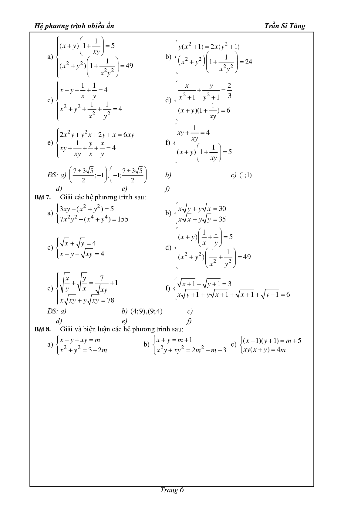 Phân dạng và bài tập hệ phương trình nhiều ẩn (trang 7)