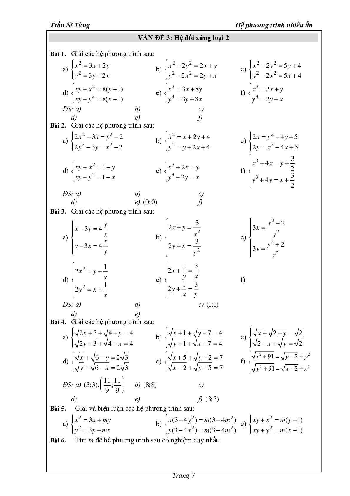 Phân dạng và bài tập hệ phương trình nhiều ẩn (trang 8)