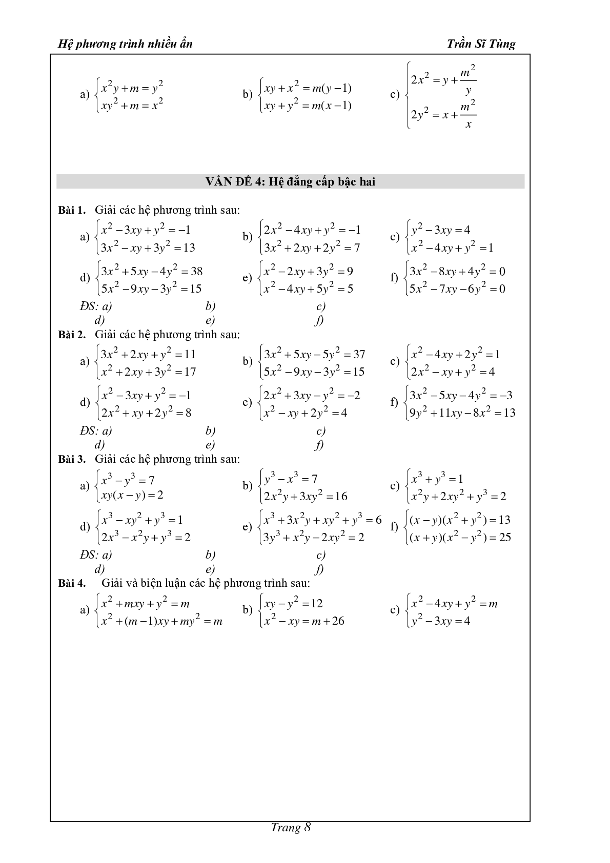 Phân dạng và bài tập hệ phương trình nhiều ẩn (trang 9)