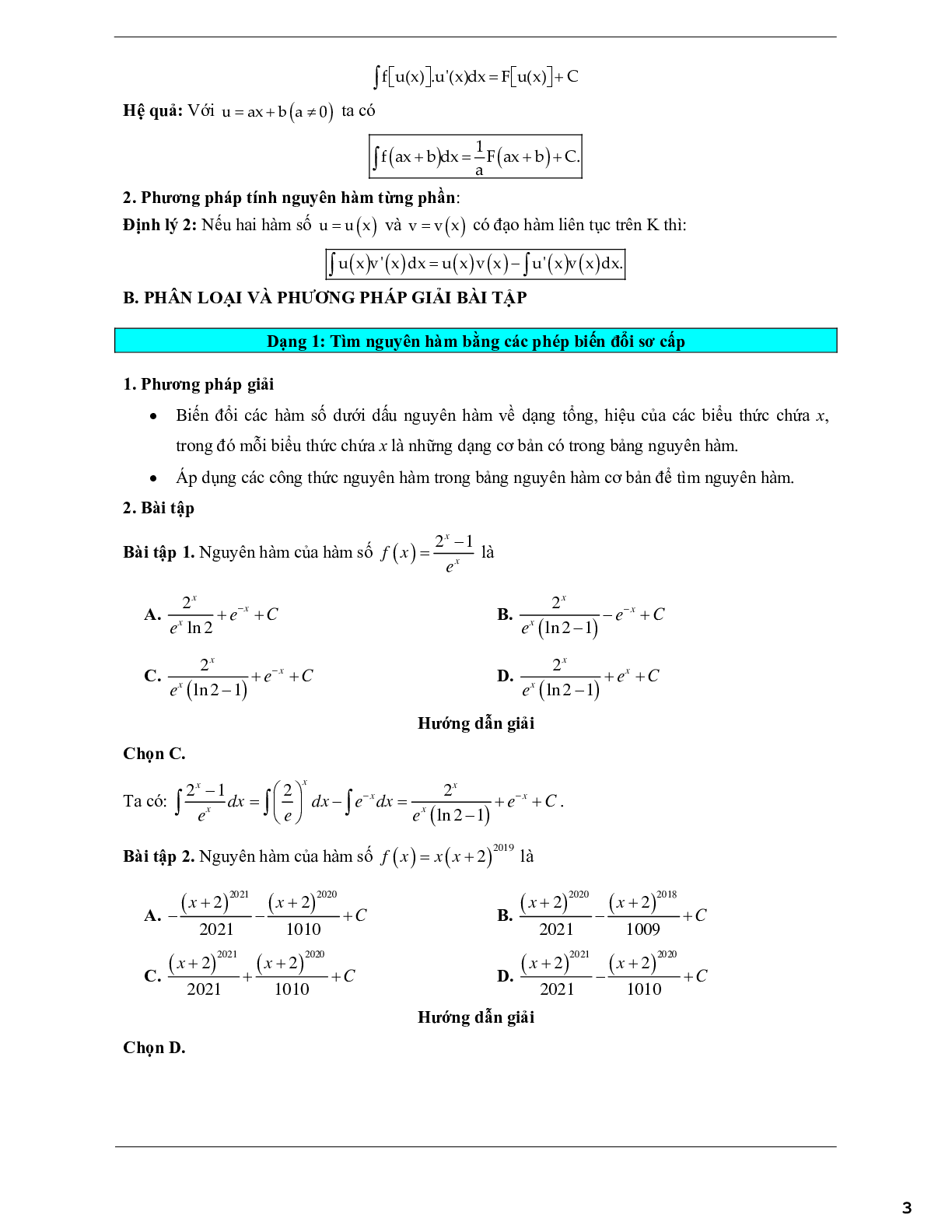Các dạng bài tập vận dụng cao nguyên hàm tích phân và ứng dụng (trang 3)
