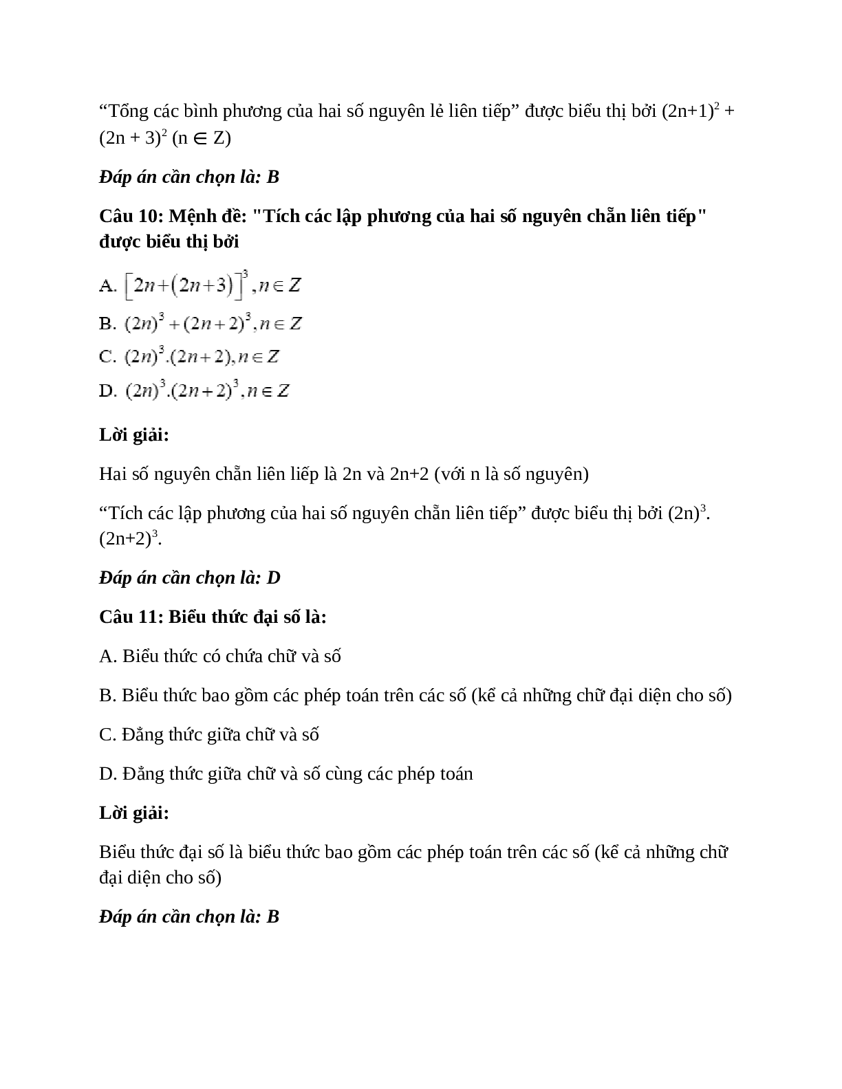 Trắc nghiệm Khái niệm về biểu thức đại số có đáp án – Toán lớp 7 (trang 5)