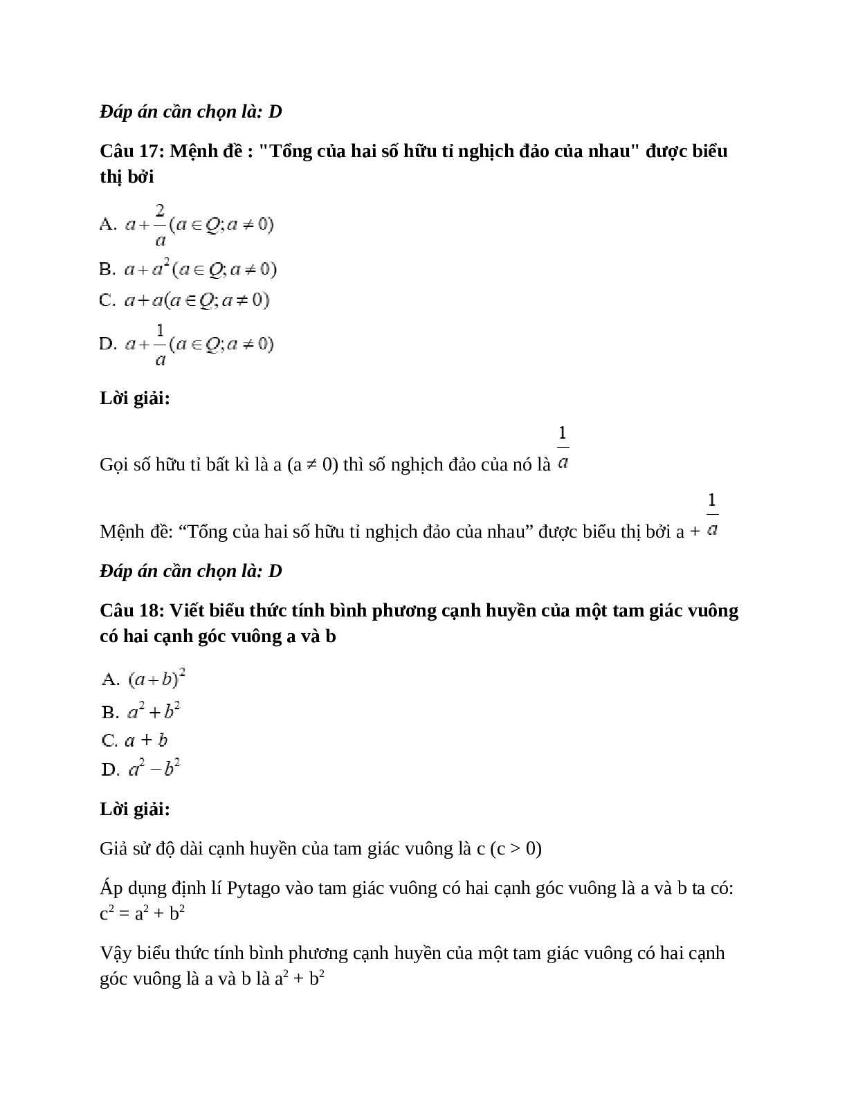 Trắc nghiệm Khái niệm về biểu thức đại số có đáp án – Toán lớp 7 (trang 8)