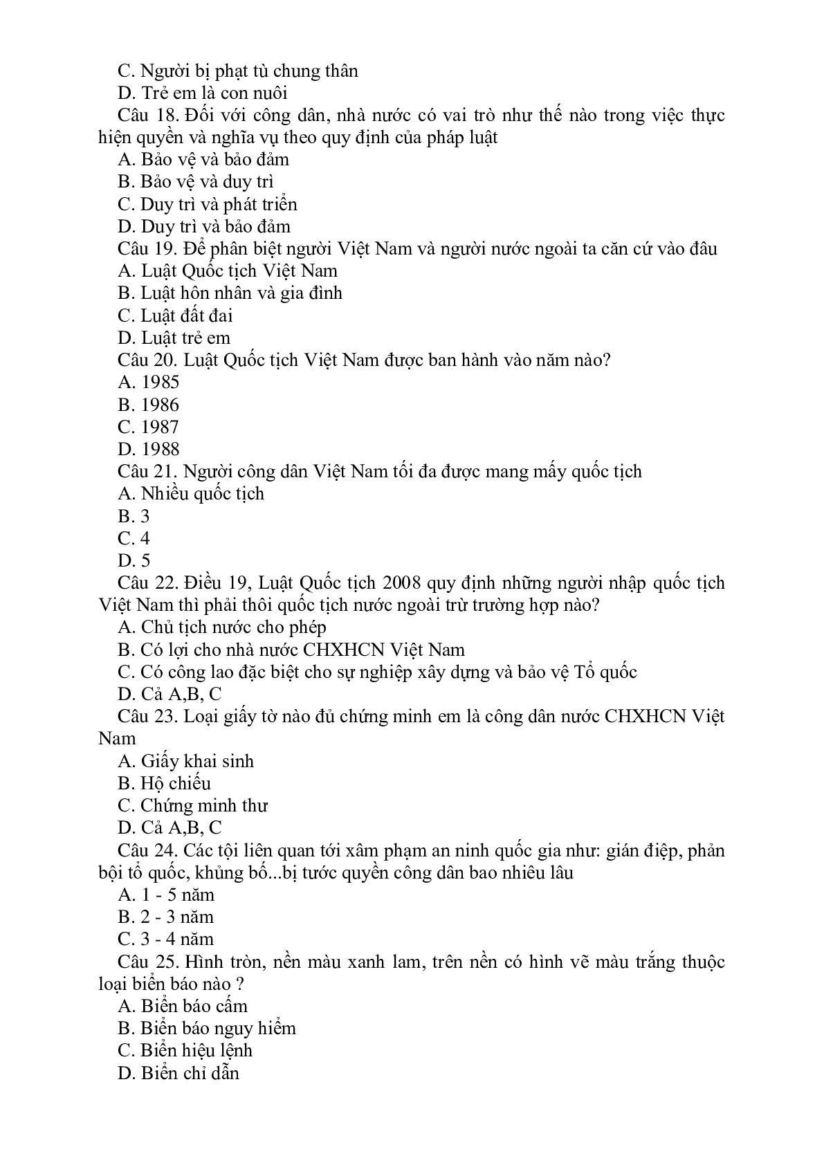 76 câu hỏi trắc nghiệm GDCD lớp 6 có đáp án, chọn lọc (trang 3)