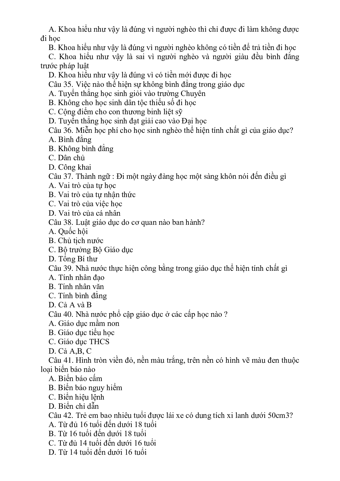 76 câu hỏi trắc nghiệm GDCD lớp 6 có đáp án, chọn lọc (trang 5)