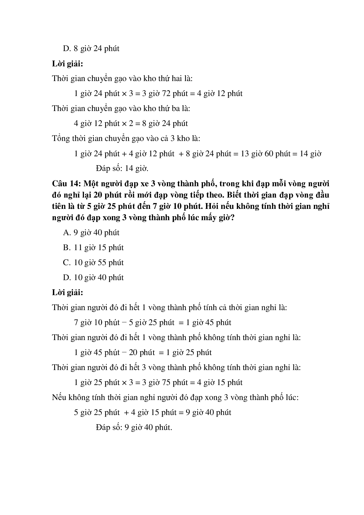 14 câu Trắc nghiệm Nhân số đo thời gian với một số có đáp án 2023 – Toán lớp 5 (trang 6)