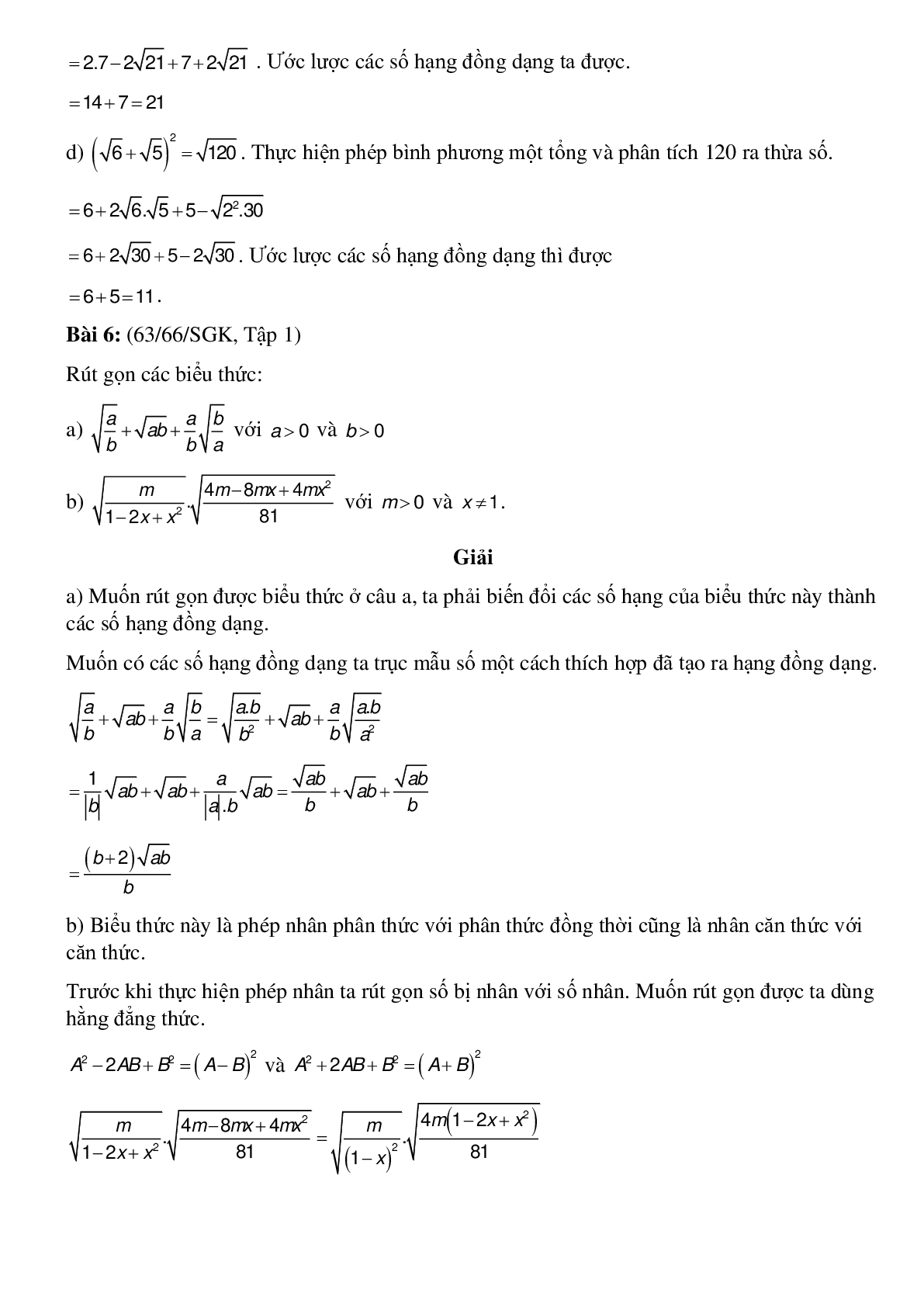 50 Bài tập Rút gọn biểu thức chứa căn bậc hai (có đáp án)- Toán 8 (trang 5)