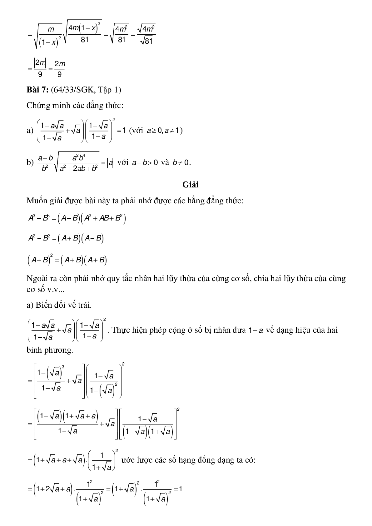 50 Bài tập Rút gọn biểu thức chứa căn bậc hai (có đáp án)- Toán 8 (trang 6)