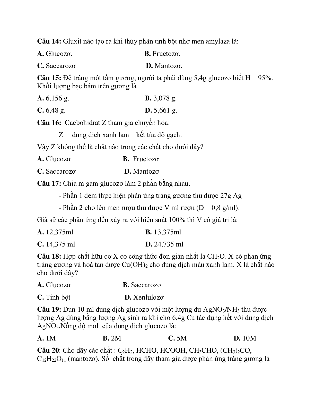 Bài tập về phản ứng thủy phân, tráng gương của cacbohydrat có chọn lọc (trang 3)