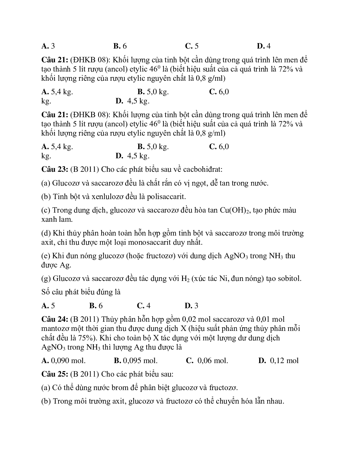 Bài tập về phản ứng thủy phân, tráng gương của cacbohydrat có chọn lọc (trang 4)