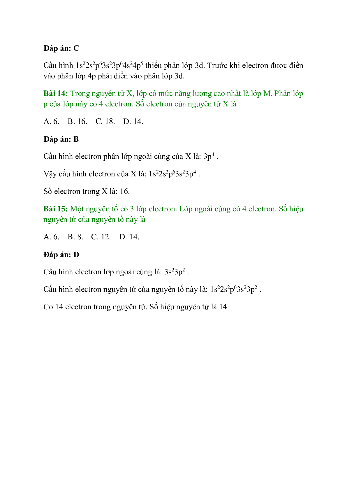 Trắc nghiệm Cấu hình electron nguyên tử có đáp án - Hóa học 10 (trang 5)