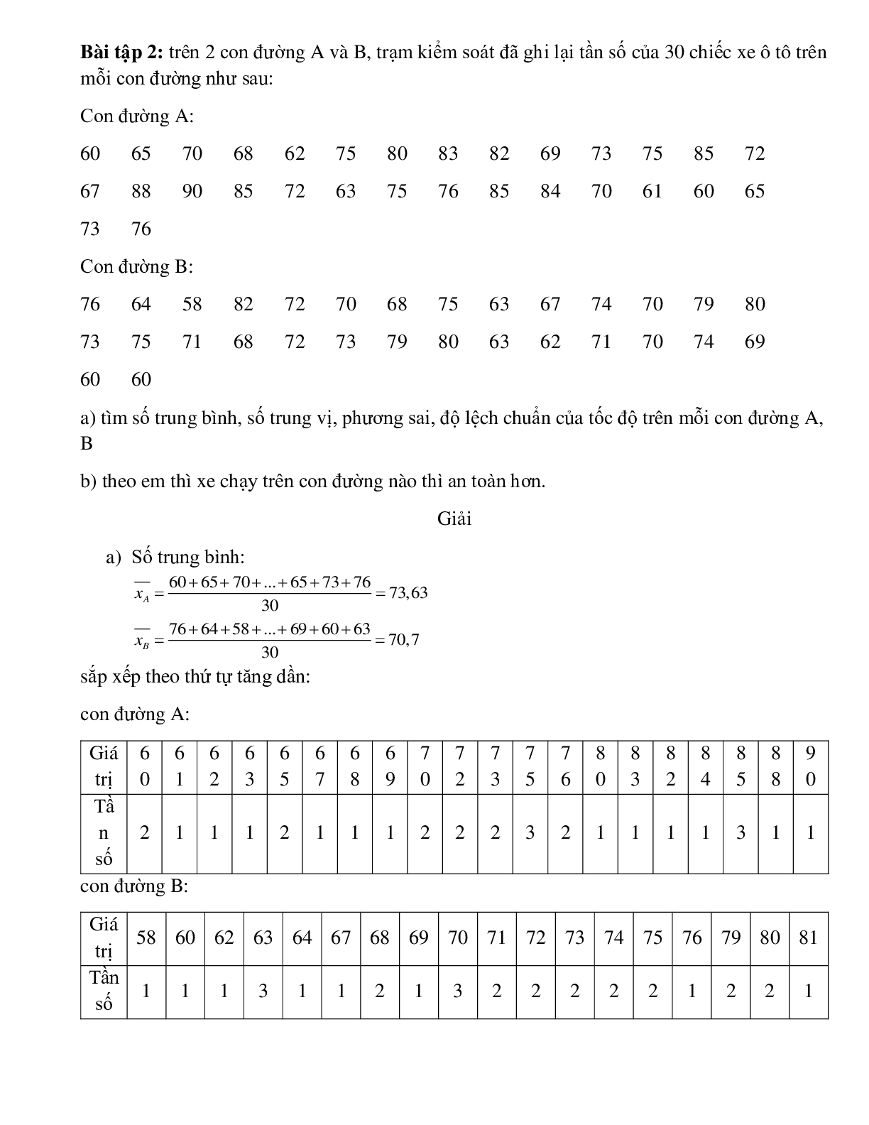 Bài tập Tính phương sai và độ lệch chuẩn đối với bảng phân bố tần số, tần suất ghép lớp có đáp án (trang 2)