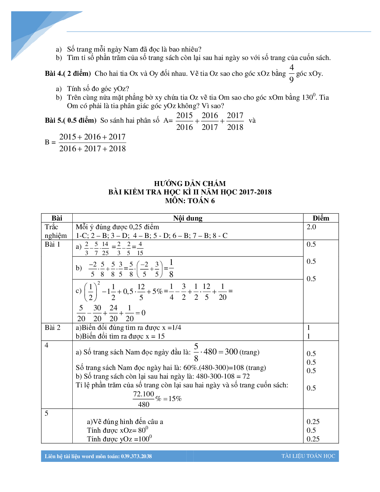 Bộ đề thi học kì 2 môn toán lớp 6 các trường Hà Nội (trang 2)