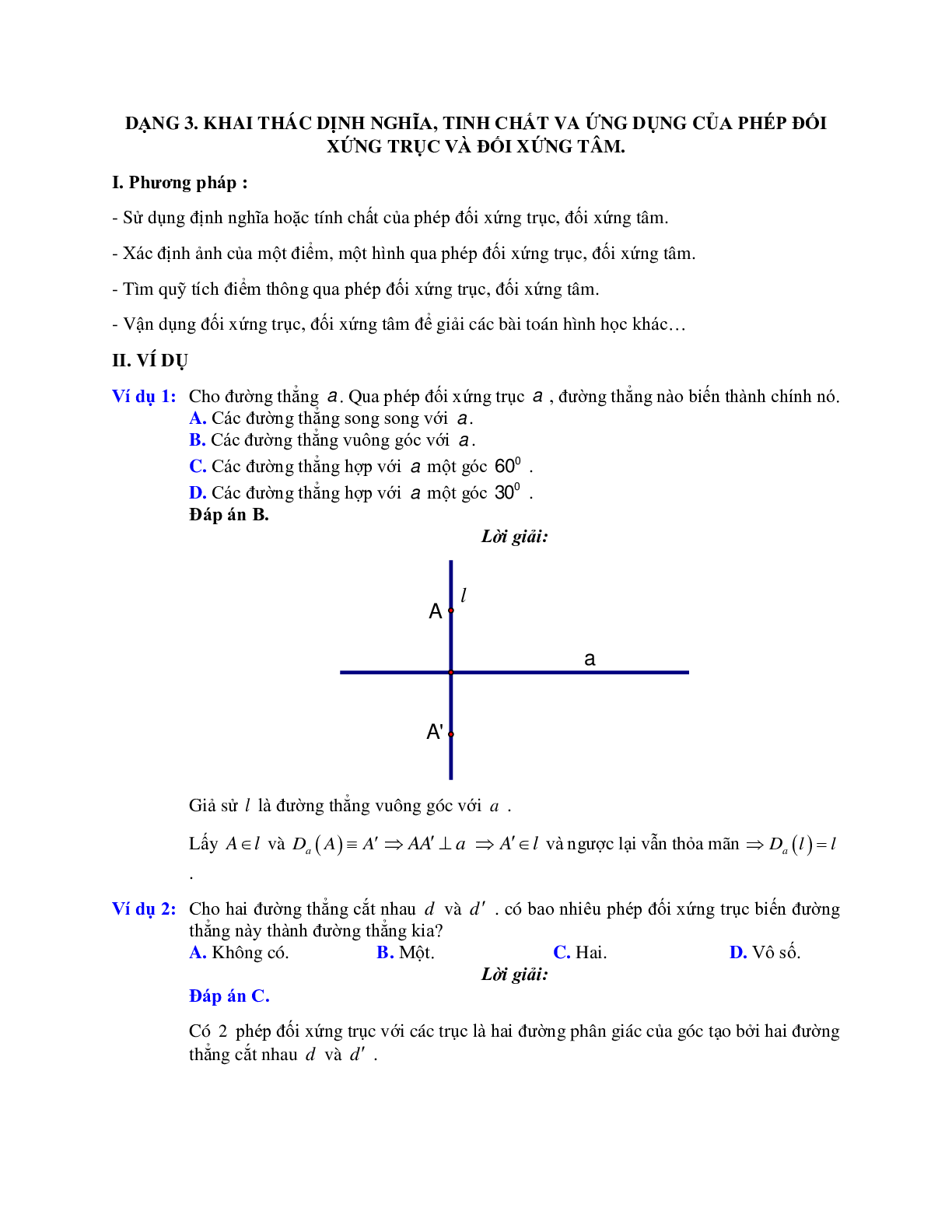 Các bài toán khai thác định nghĩa, tính chất và ứng dụng của phép đối xứng trục và đối xứng tâm (trang 1)