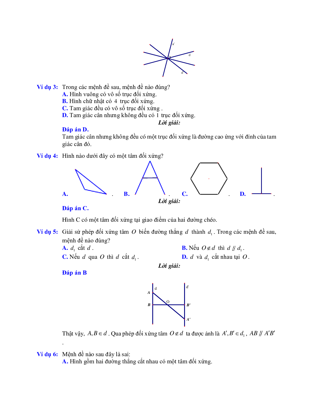 Các bài toán khai thác định nghĩa, tính chất và ứng dụng của phép đối xứng trục và đối xứng tâm (trang 2)
