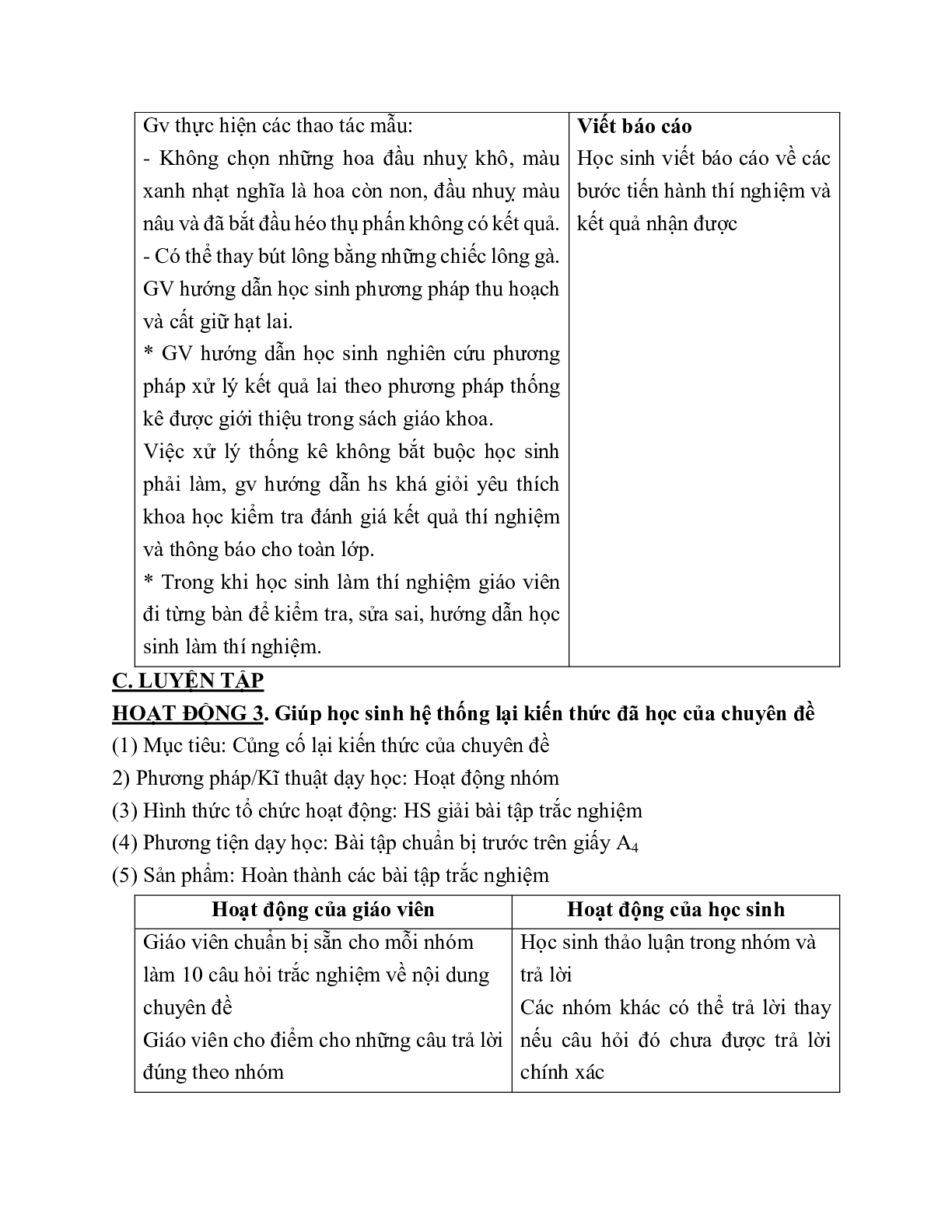 Giáo án Sinh học 12 Bài 14: Thực hành: Lai giống mới nhất (trang 3)
