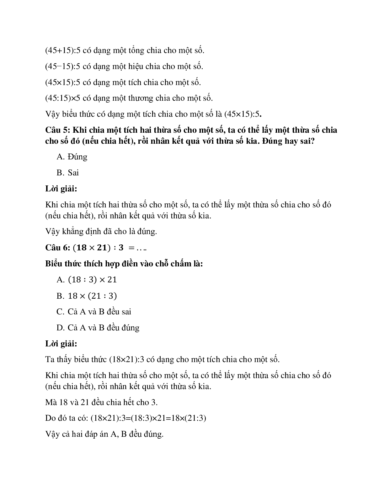 24 câu Trắc nghiệm Chia một tích cho một số có đáp án 2023 – Toán lớp 4 (trang 3)