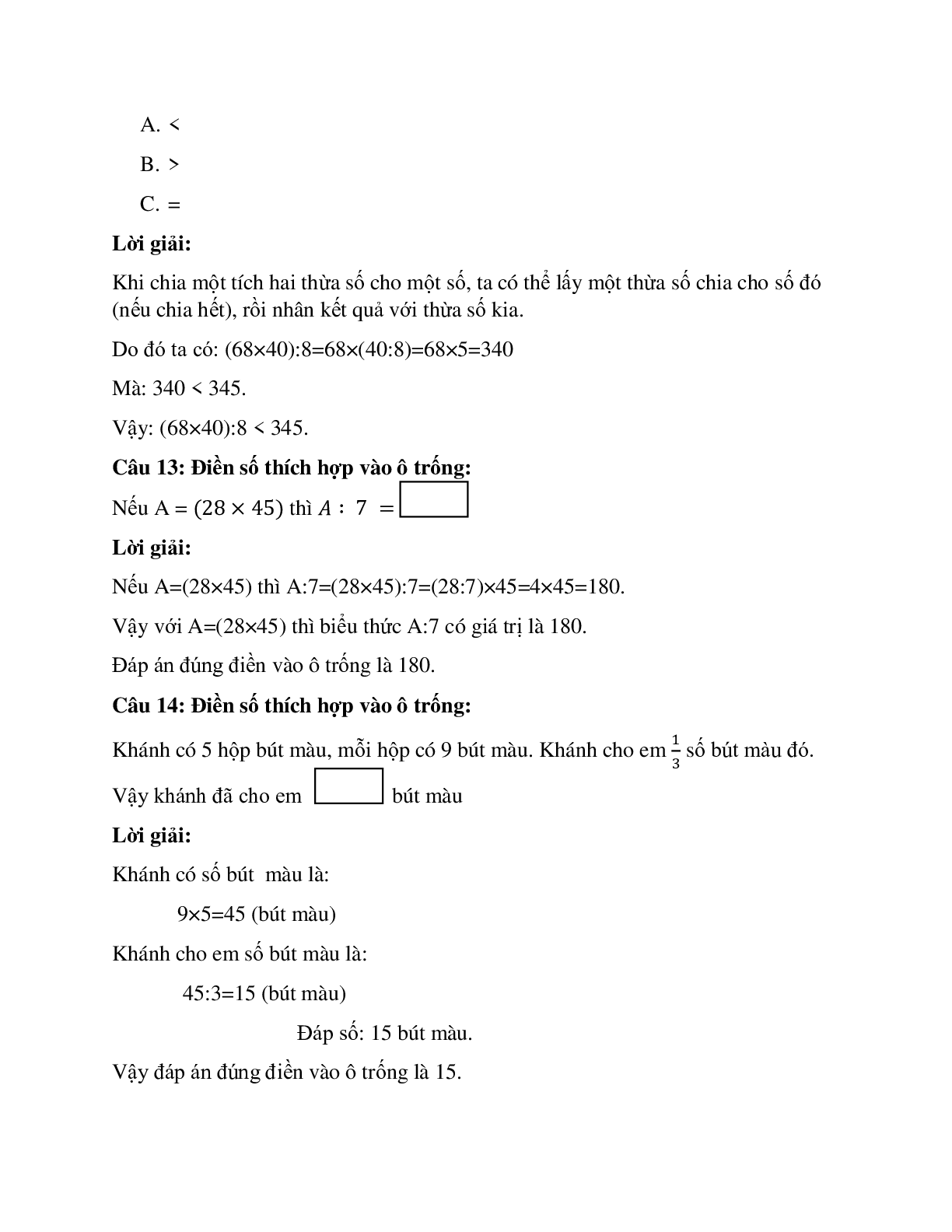 24 câu Trắc nghiệm Chia một tích cho một số có đáp án 2023 – Toán lớp 4 (trang 6)