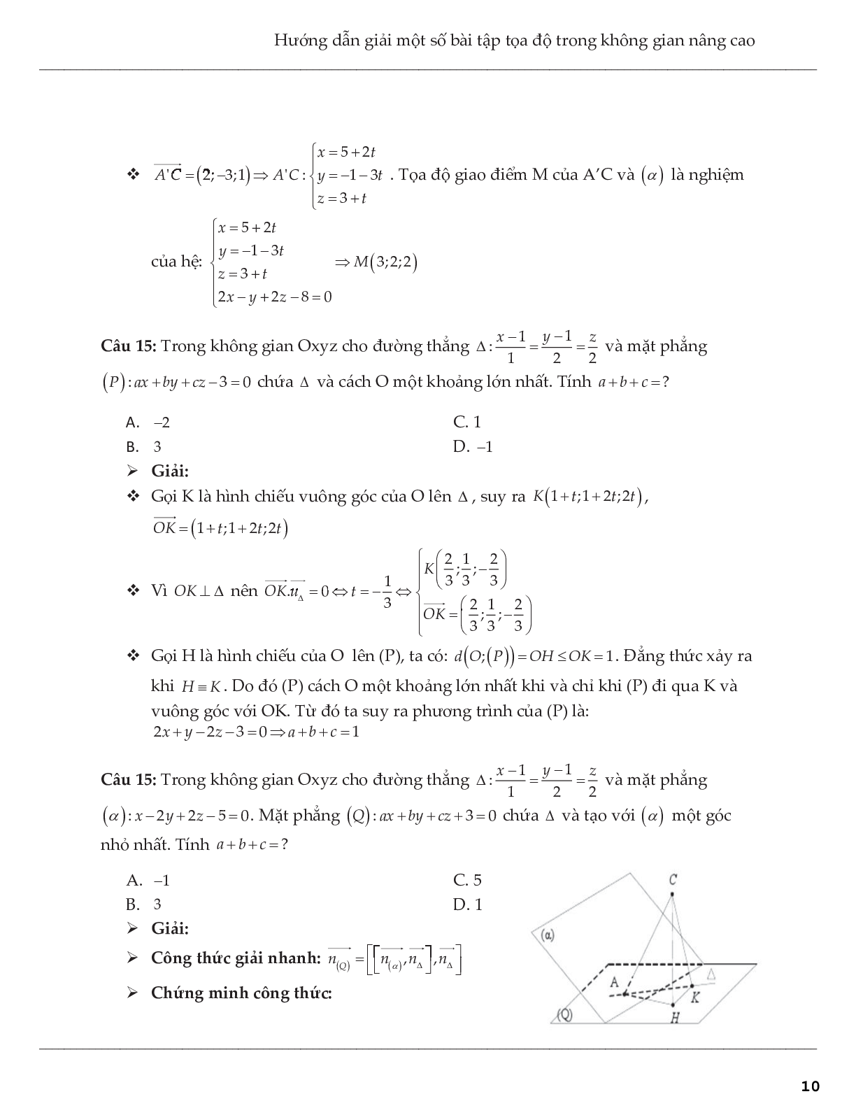 Hướng dẫn giải một số bài tập tọa độ trong không gian nâng cao (trang 10)