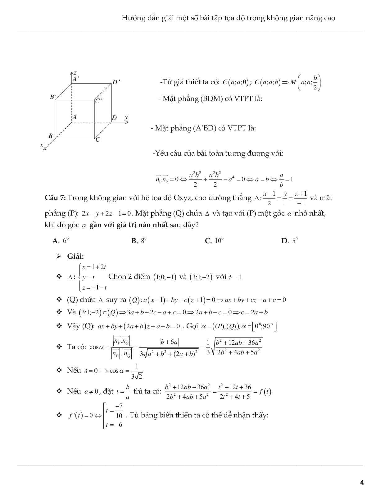 Hướng dẫn giải một số bài tập tọa độ trong không gian nâng cao (trang 4)