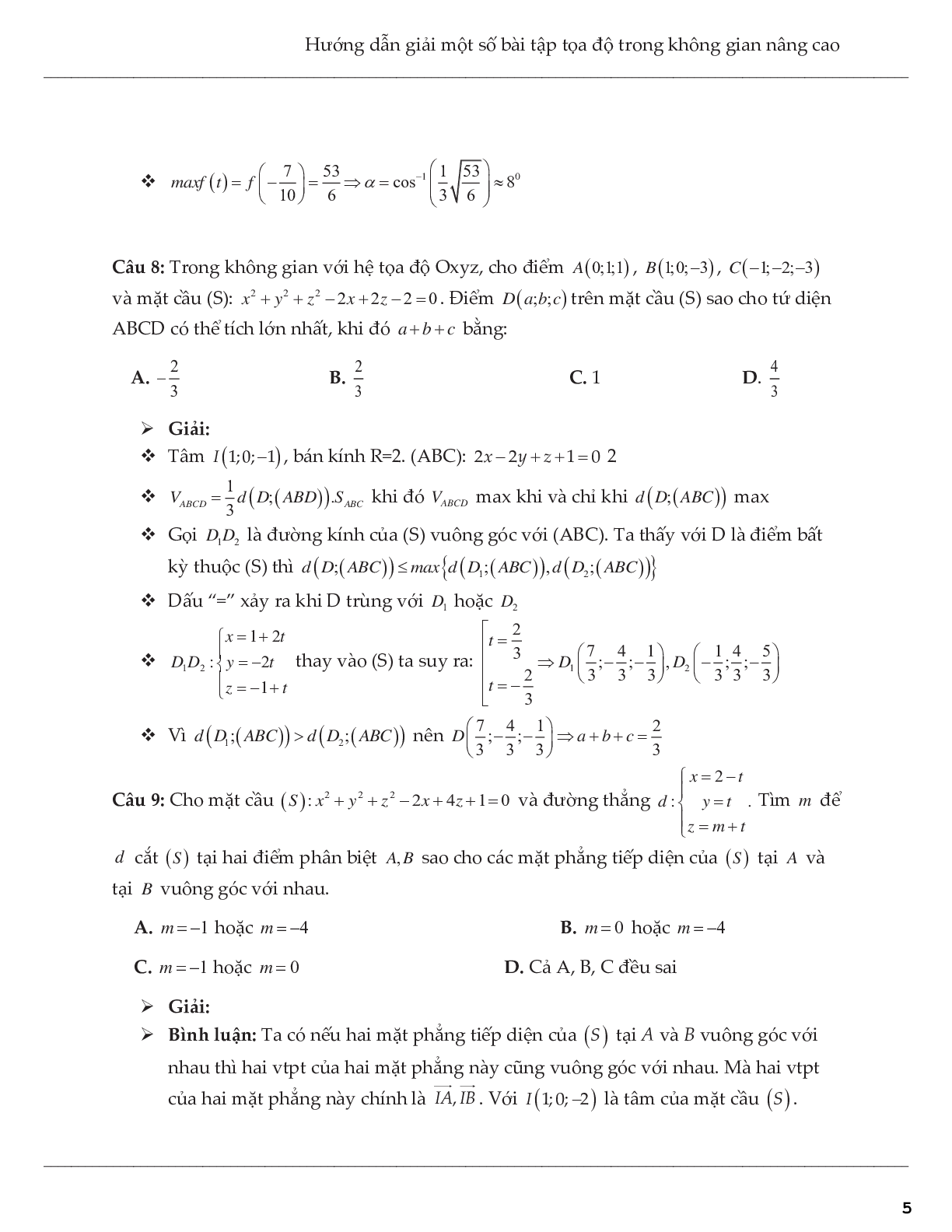 Hướng dẫn giải một số bài tập tọa độ trong không gian nâng cao (trang 5)