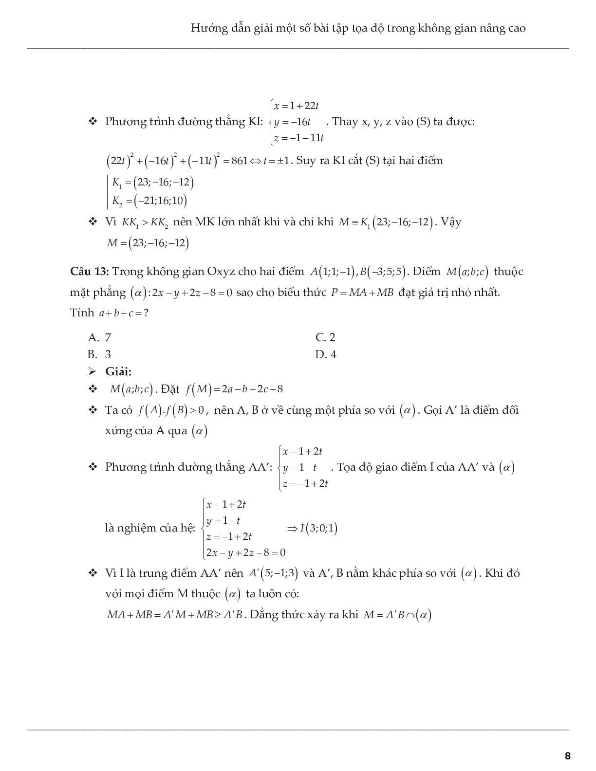 Hướng dẫn giải một số bài tập tọa độ trong không gian nâng cao (trang 8)