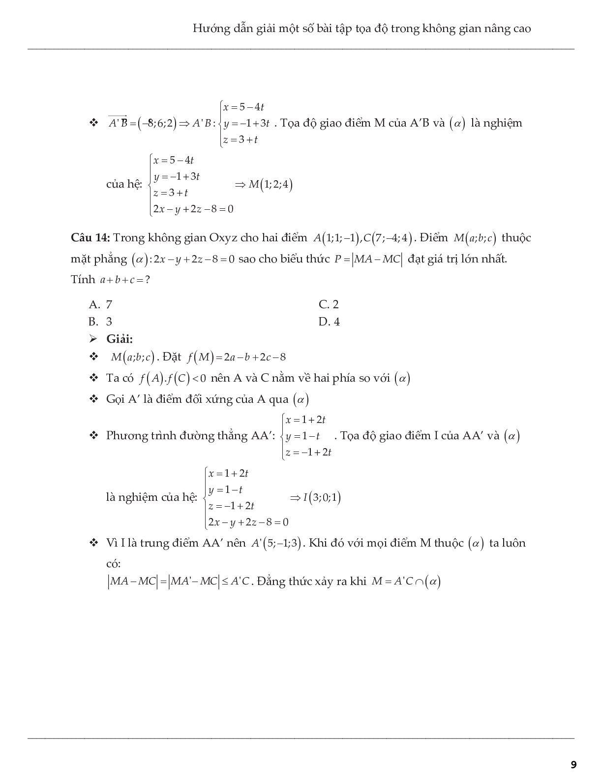 Hướng dẫn giải một số bài tập tọa độ trong không gian nâng cao (trang 9)