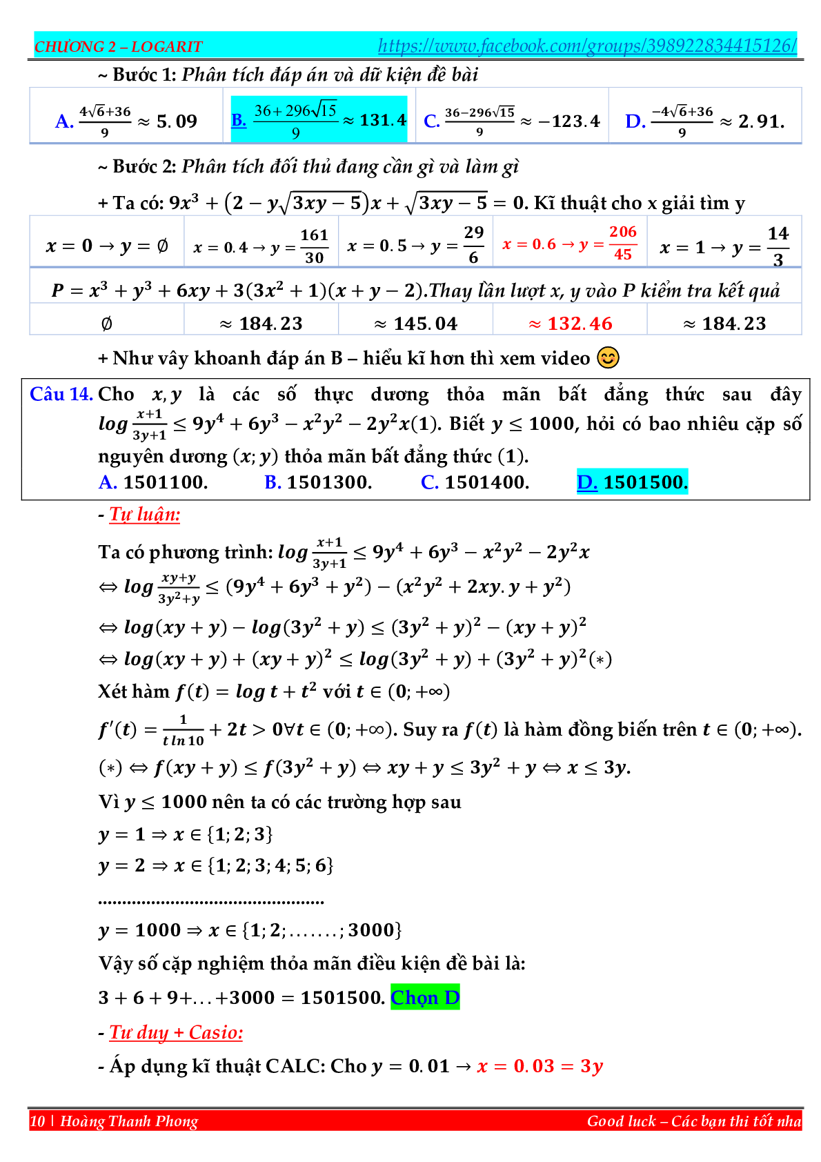 Phương pháp hàm đặc trưng giải nhanh trắc nghiệm mũ – logarit (trang 10)