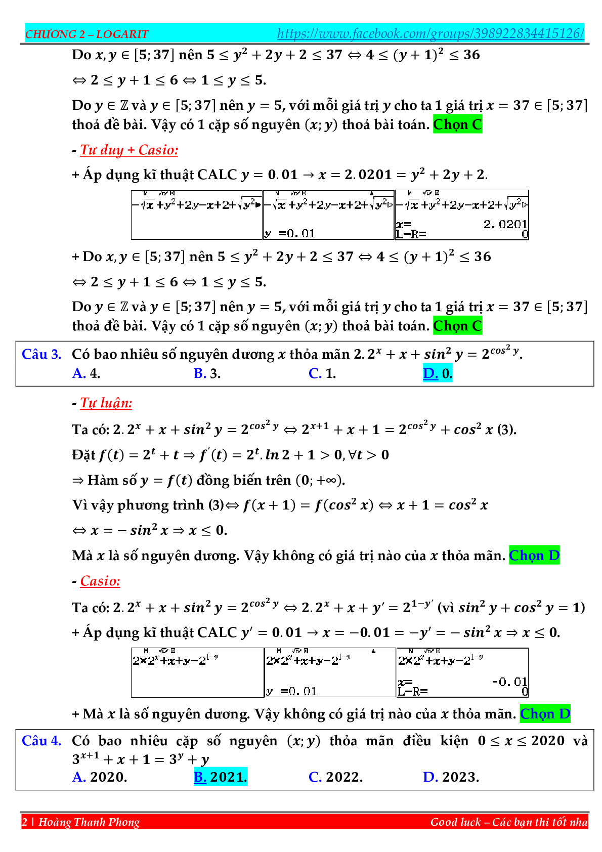 Phương pháp hàm đặc trưng giải nhanh trắc nghiệm mũ – logarit (trang 2)
