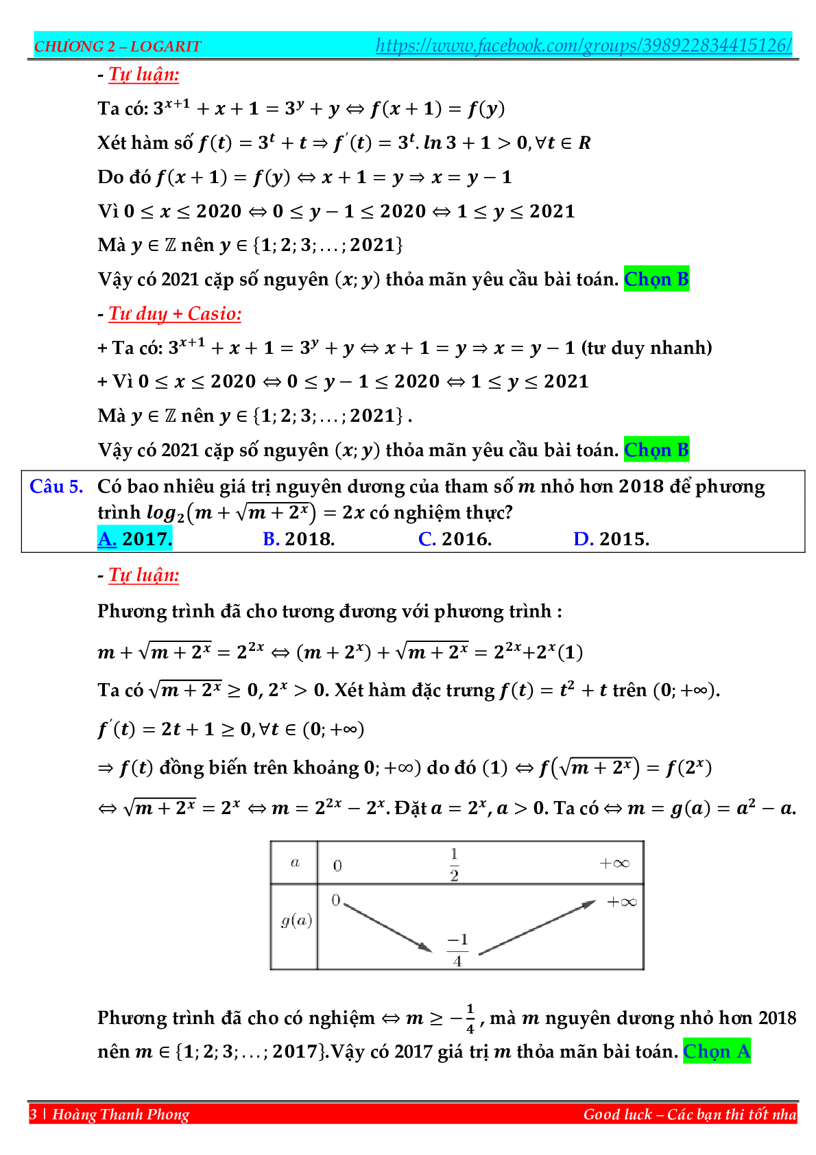 Phương pháp hàm đặc trưng giải nhanh trắc nghiệm mũ – logarit (trang 3)