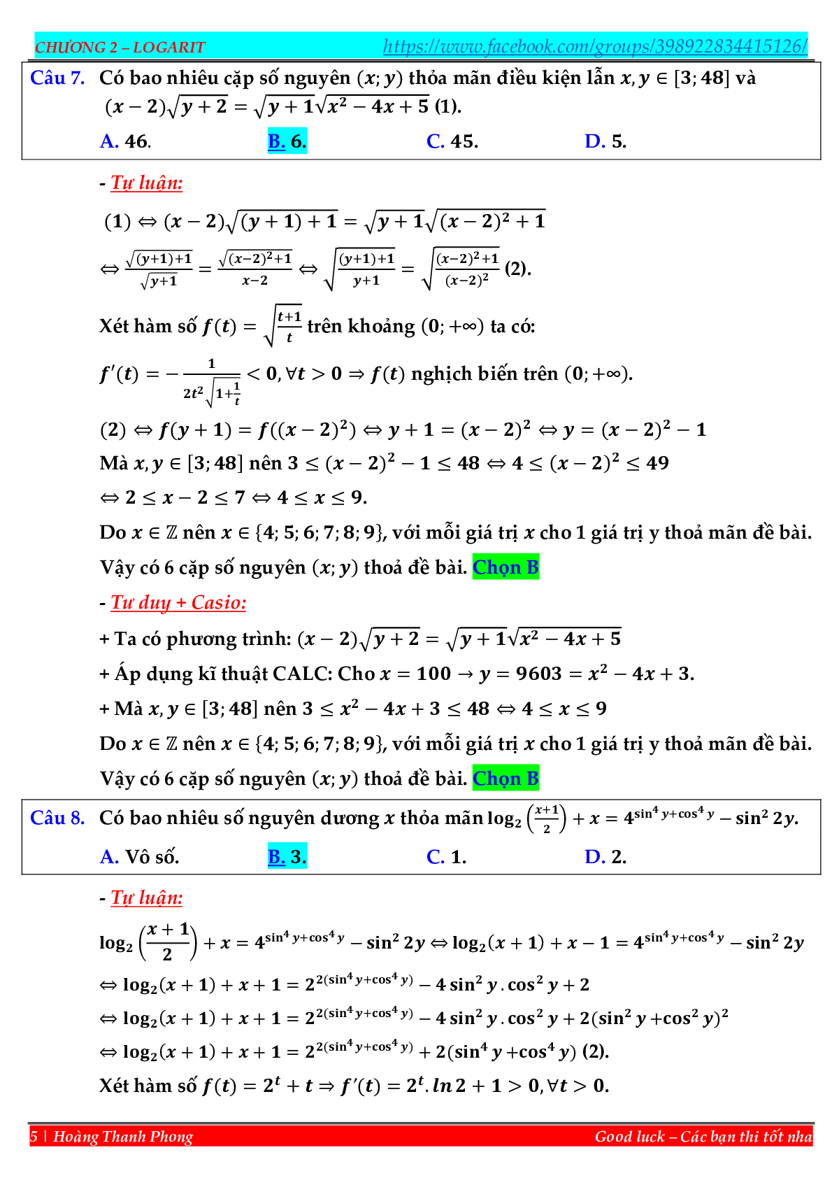Phương pháp hàm đặc trưng giải nhanh trắc nghiệm mũ – logarit (trang 5)