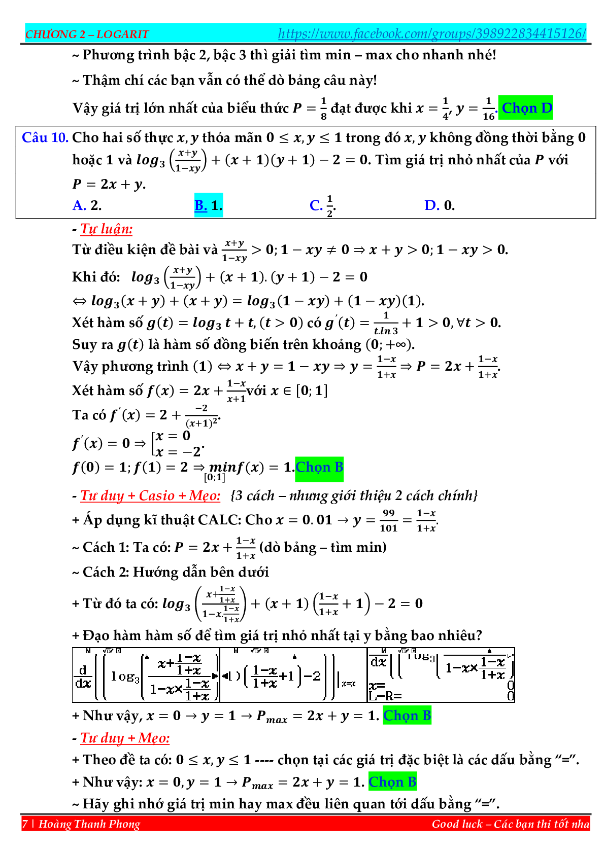 Phương pháp hàm đặc trưng giải nhanh trắc nghiệm mũ – logarit (trang 7)