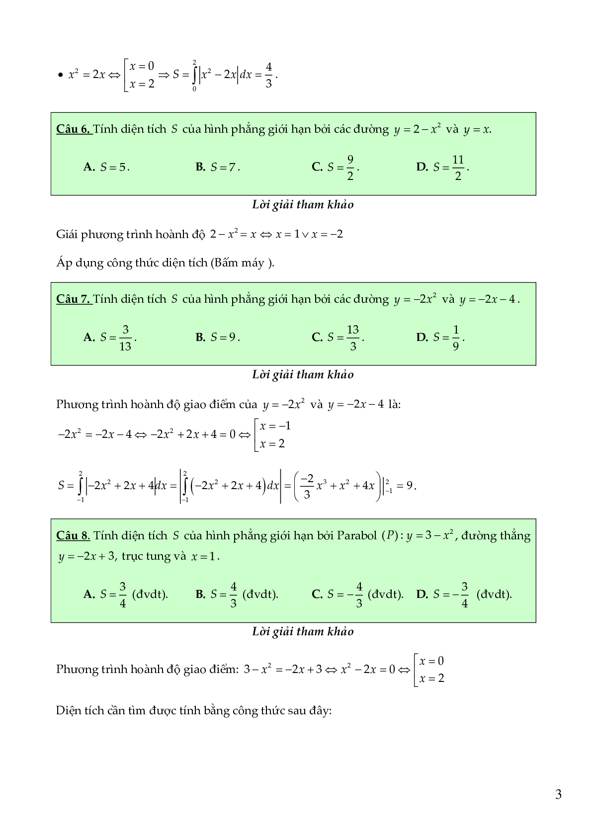 Các dạng bài tập về tính diện tích hình phẳng có đáp án (trang 3)