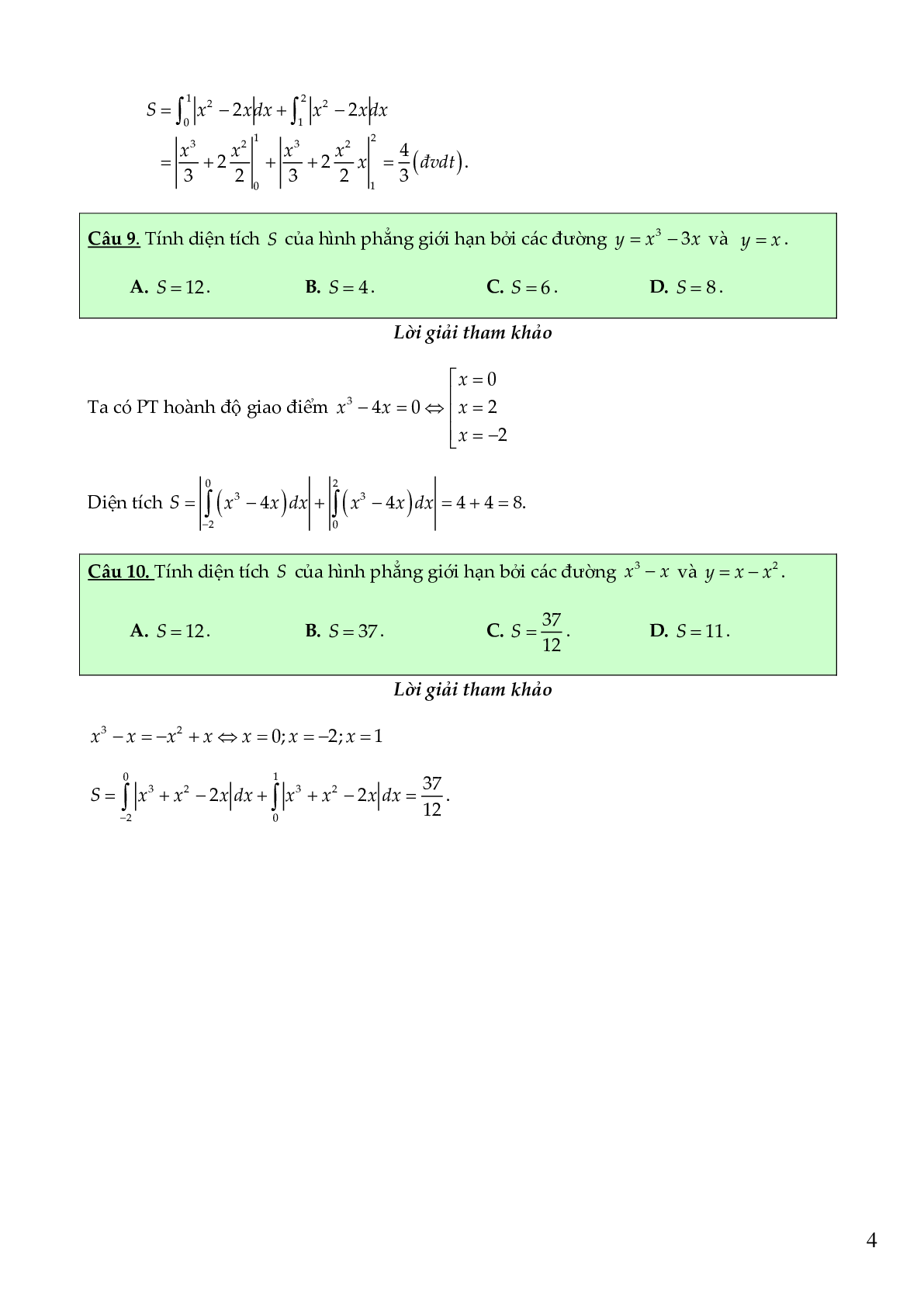 Các dạng bài tập về tính diện tích hình phẳng có đáp án (trang 4)