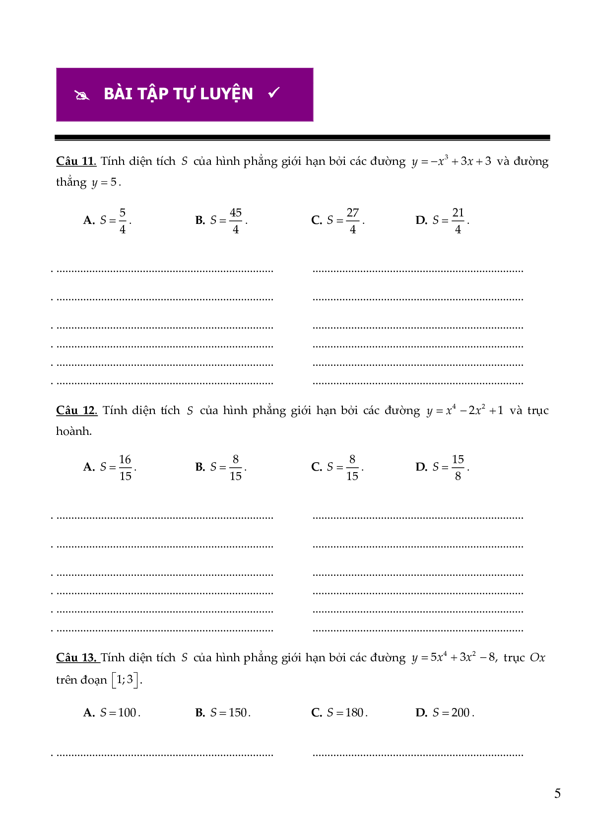 Các dạng bài tập về tính diện tích hình phẳng có đáp án (trang 5)