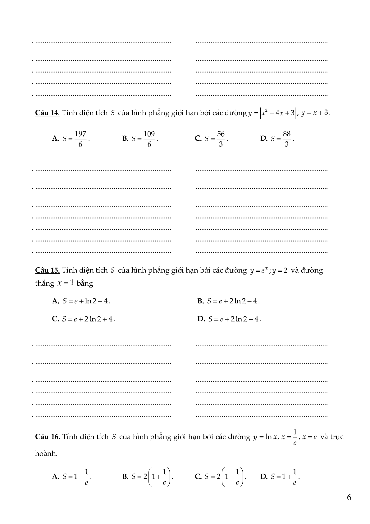 Các dạng bài tập về tính diện tích hình phẳng có đáp án (trang 6)