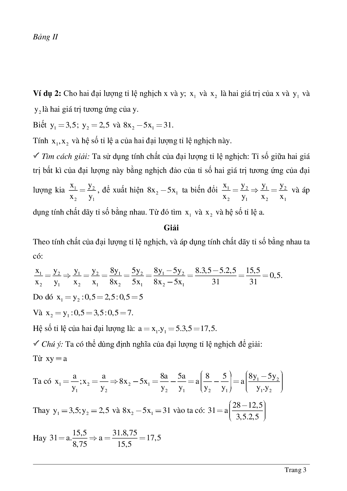 Hệ thống những bài tập thường gặp về Đại lượng tỉ lệ nghịch đại số lớp 7 chia tiết (trang 3)